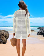 Long Sleeve Crochet Swim Cover Up Beach Dress