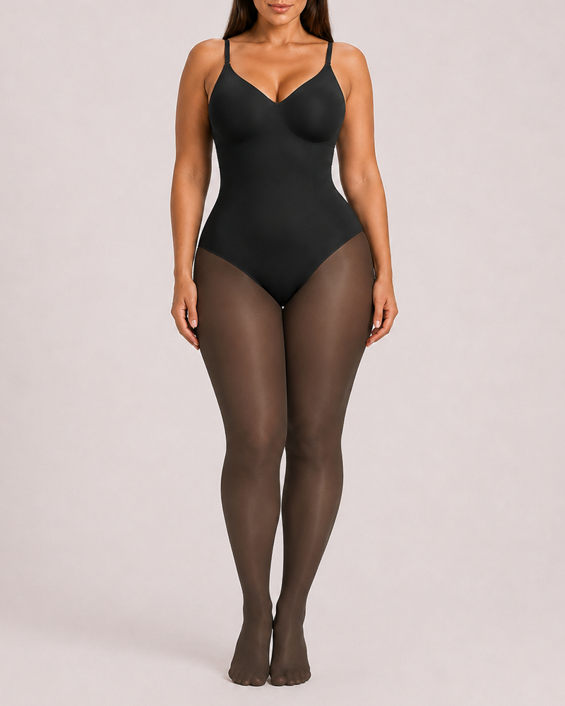Paneled Fleece-Lined Tummy Control Footed Bodysuit