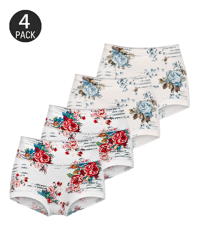 4-Pack Cotton Vintage Print Full-Coverage Panties