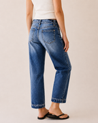Seaming Detail Mid Waist Straight Leg Crop Jeans