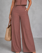 Slimming Sleeveless Top and High Waist Wide Leg Casual Long Pants Set