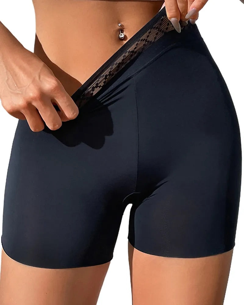 Solid Color Hip-Lifting and Tummy-Controlling Mid-Rise Body-Shaping Shorts