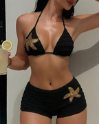 Halter Neck Starfish Sequin Embroidered Two-Piece Bikini Set