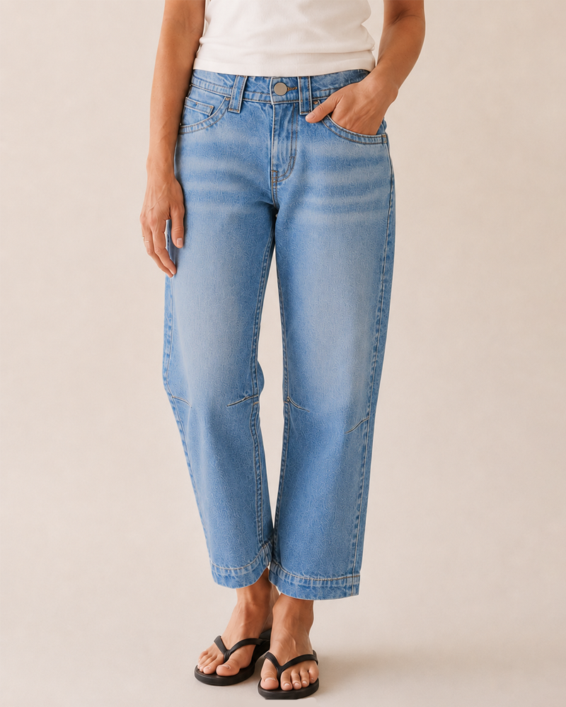Seaming Detail Mid Waist Straight Leg Crop Jeans