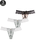 3-Pack Sexy Leopard Print Lace Trim Bell-Decorated Thongs