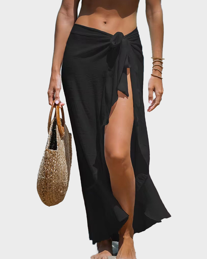 Ruffle Sarong Cover Up Self Tie Wrap Skirt