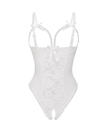 Sexy Flower Lace Mesh Stitching Chest Hollow Open Crotch One-Piece Pajamas