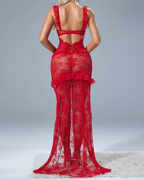 Sexy Cutout Lace Ruffle Nightdress