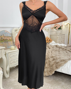 Sexy Lace Panel Satin Midi Nightdress