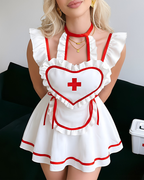 Nurse Costume Ruffle Mini Dress with Heart Apron