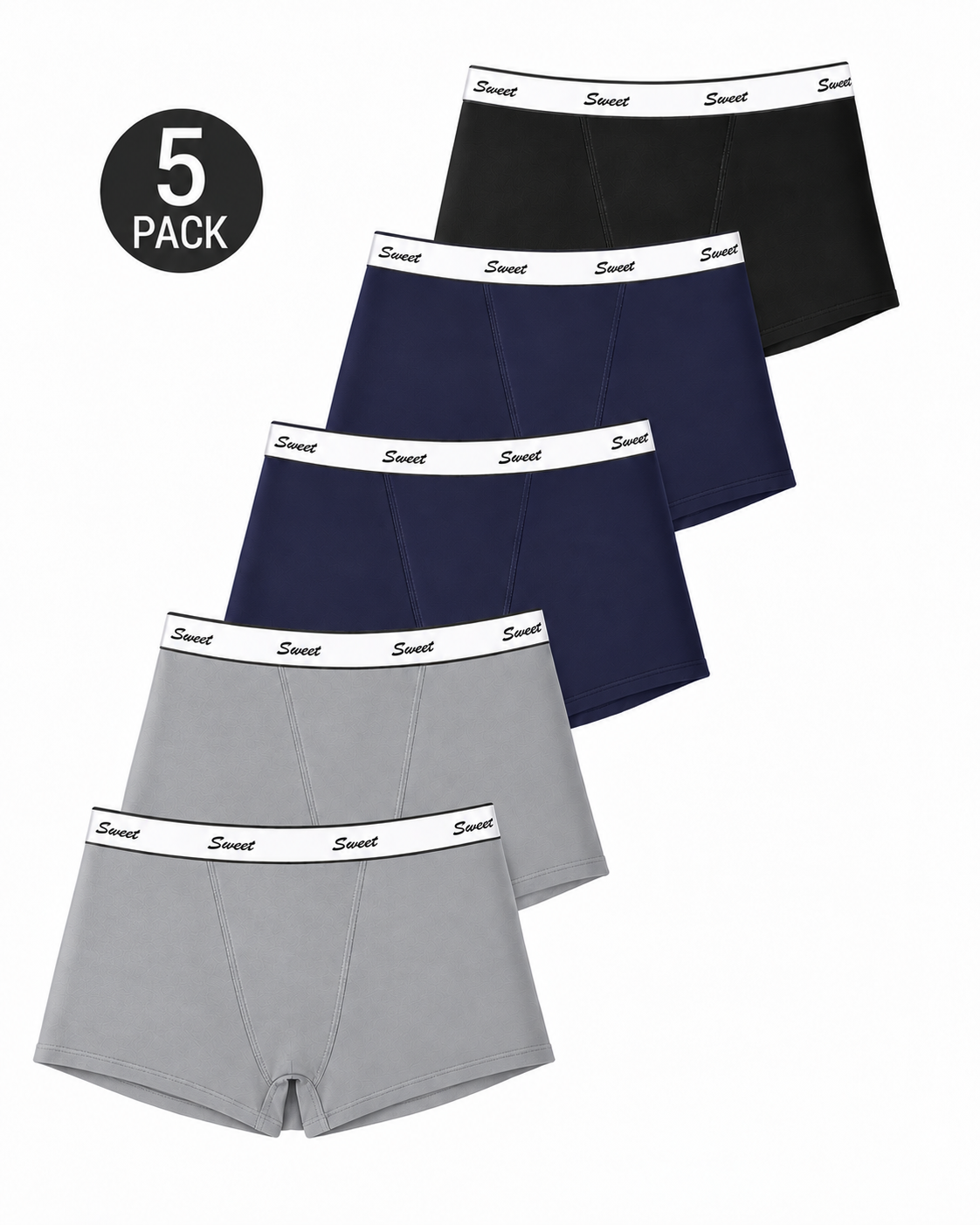 5-Pack Cotton Seamless Colorblock Letter Waistband Boxer Briefs