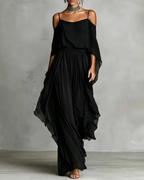 Chiffon Off-Shoulder Cami Wide-Leg Pants Set