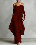 Chiffon Off-Shoulder Cami Wide-Leg Pants Set