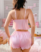Cute Pink Satin Cami Pajama Set