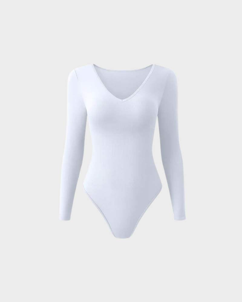 Floralshe® Sexy Ribbed V Neck Long Sleeve Bodysuits