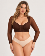 Front‑Closure U‑Shape Compression Built‑In Bra Long Sleeve Mesh Top