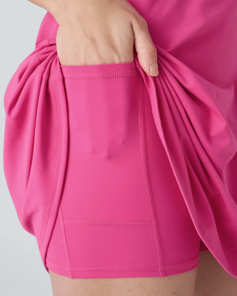 Women's Solid Color Sleeveless Casual Sports Dress with Pocket Shorts