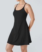 Women's Solid Color Sleeveless Casual Sports Dress with Pocket Shorts