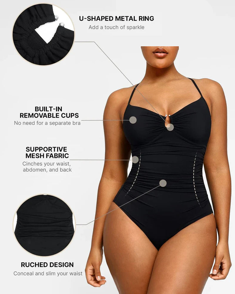Women's Beach Vacation Solid Color U-Ring Cut Out Shaping Shape One-piece Swimsuit