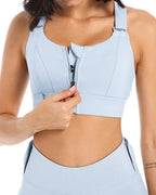 Women's Zipper Front High-Strength Support Adjustable Straps Cross Back Short Fitness Sports Bra