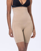 Women's Mid-Rise Seamless Tummy-Control Butt Lift Height-Shaping Elastic Tight Shorts