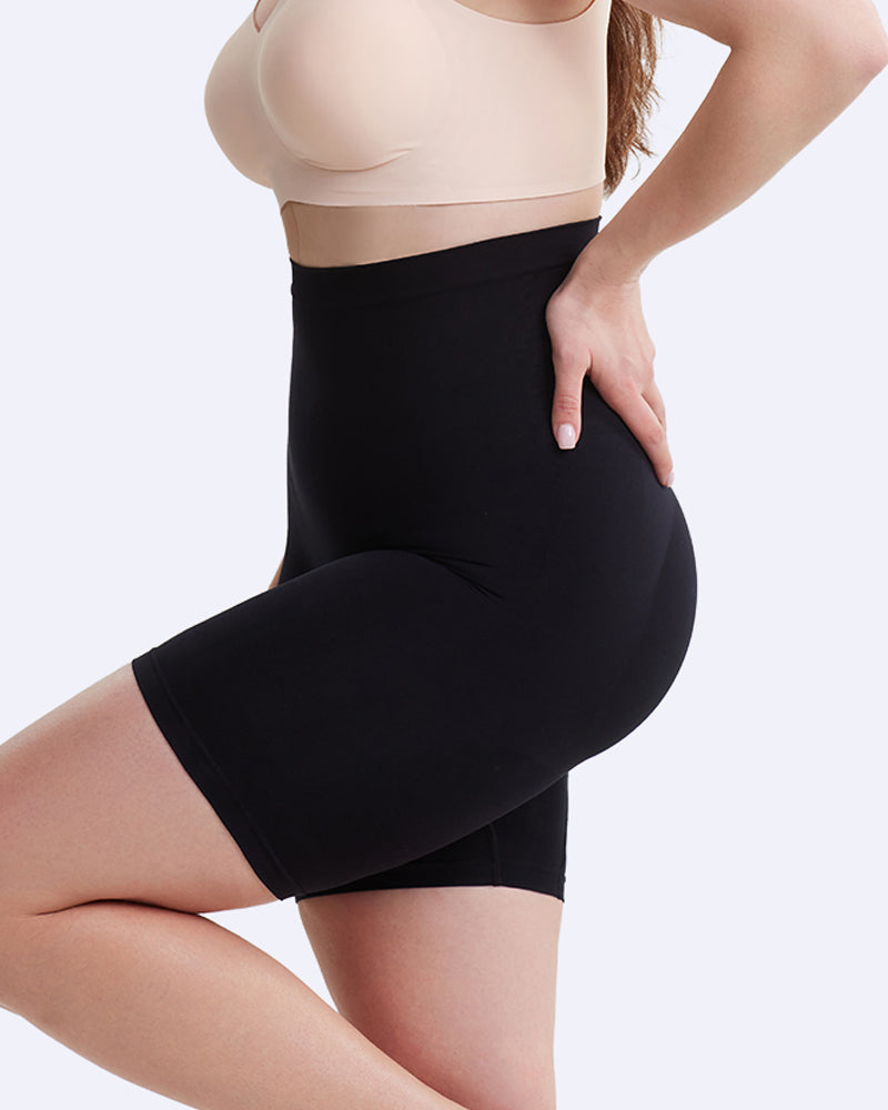 Women's Mid-Rise Seamless Tummy-Control Butt Lift Height-Shaping Elastic Tight Shorts