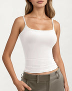 Women's Square Neck Adjustable Spaghetti Strap Sleeveless Tank Top