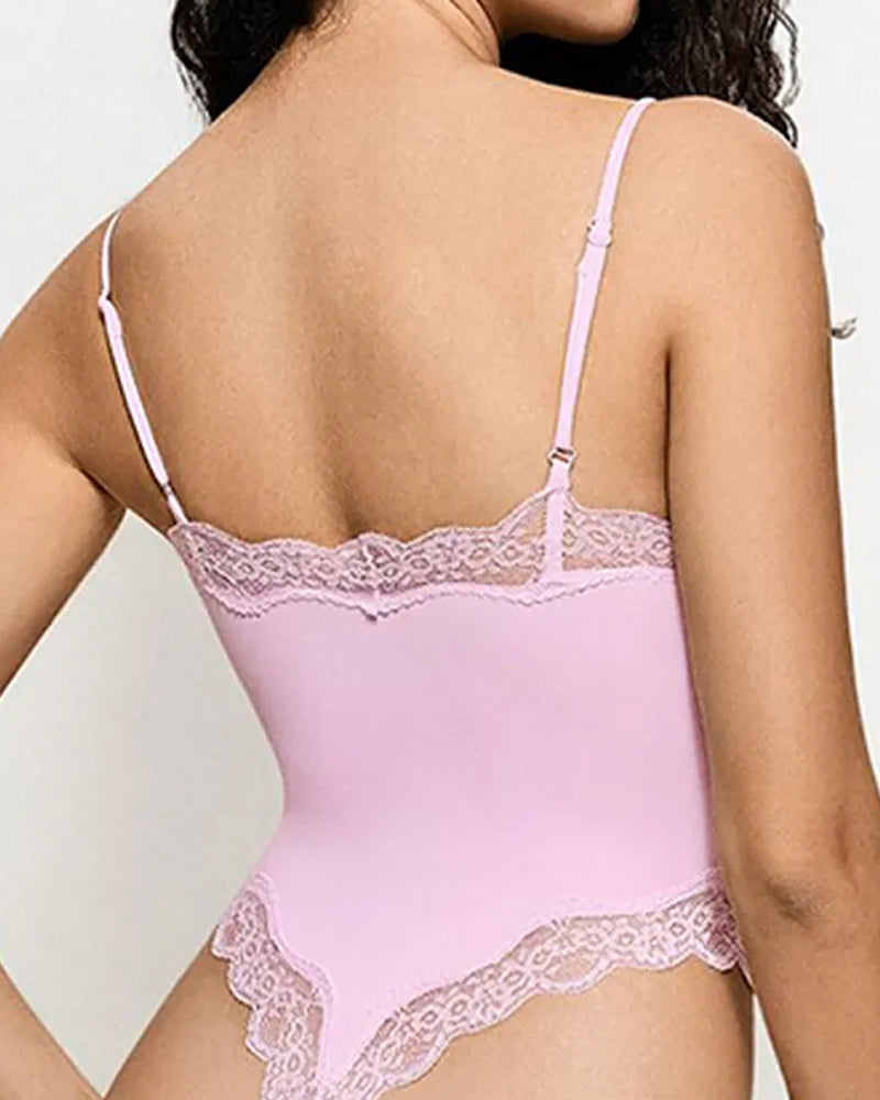 Women's Spaghetti Strap Lace Seamless Sexy Bodysuit and Jumpsuit