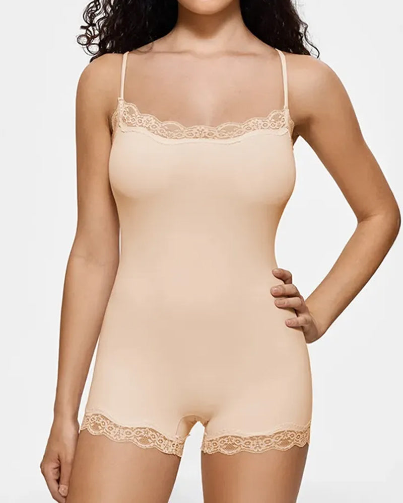 Women's Spaghetti Strap Lace Seamless Sexy Bodysuit and Jumpsuit
