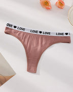 Women's Low-Rise Colorblock Heart-Shaped Lettering Cotton Thong Briefs