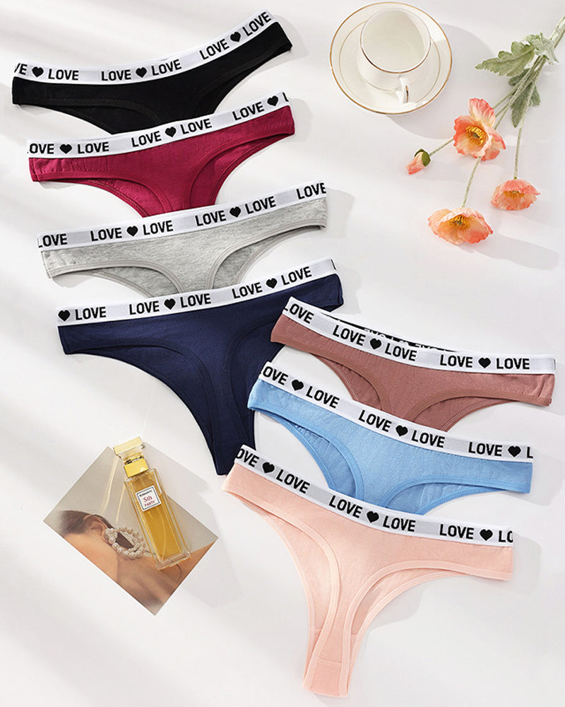 Women's Low-Rise Colorblock Heart-Shaped Lettering Cotton Thong Briefs