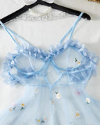 Sexy See-Through 3D Flower Lace Mesh Suspender Dress