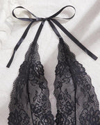 Women's Sexy Flower Lace Open Crotch Design Suspender Tight Backless Nightgown