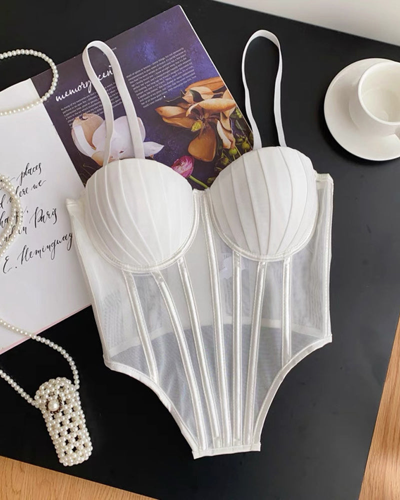 Sexy Fishbone Adjustable Shoulder Strap Tube Top Mesh Irregular Top