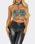 Sexy Halter Neck Backless Elastic Slim Fit Diamond Vest