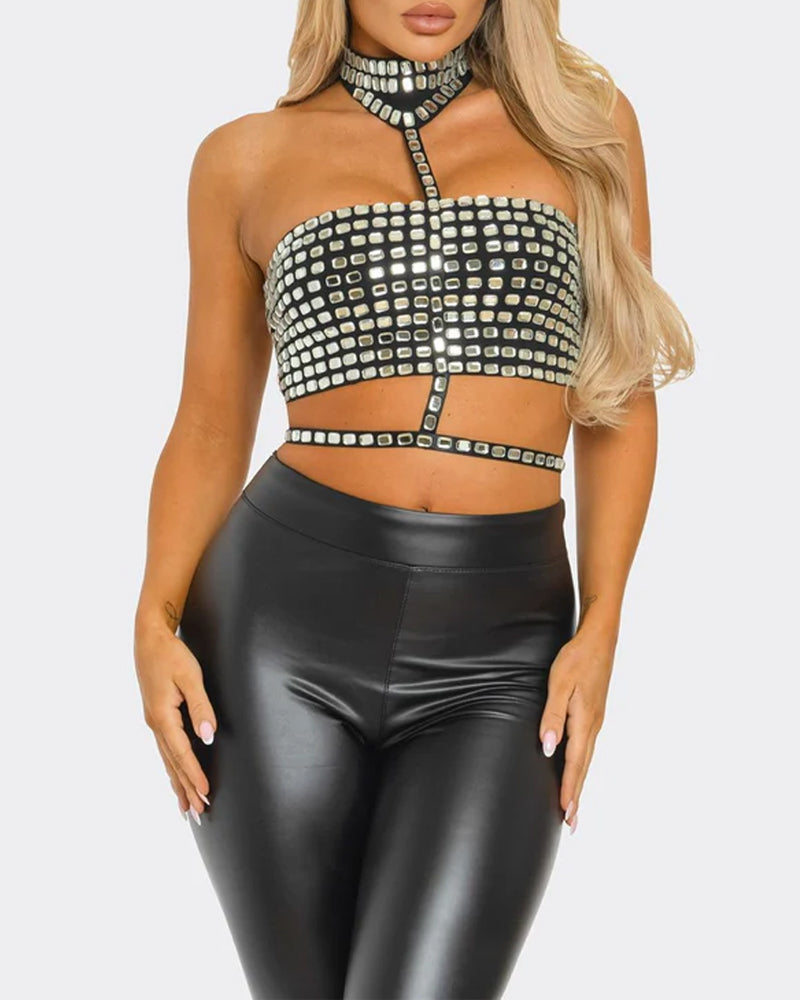 Sexy Halter Neck Backless Elastic Slim Fit Diamond Vest