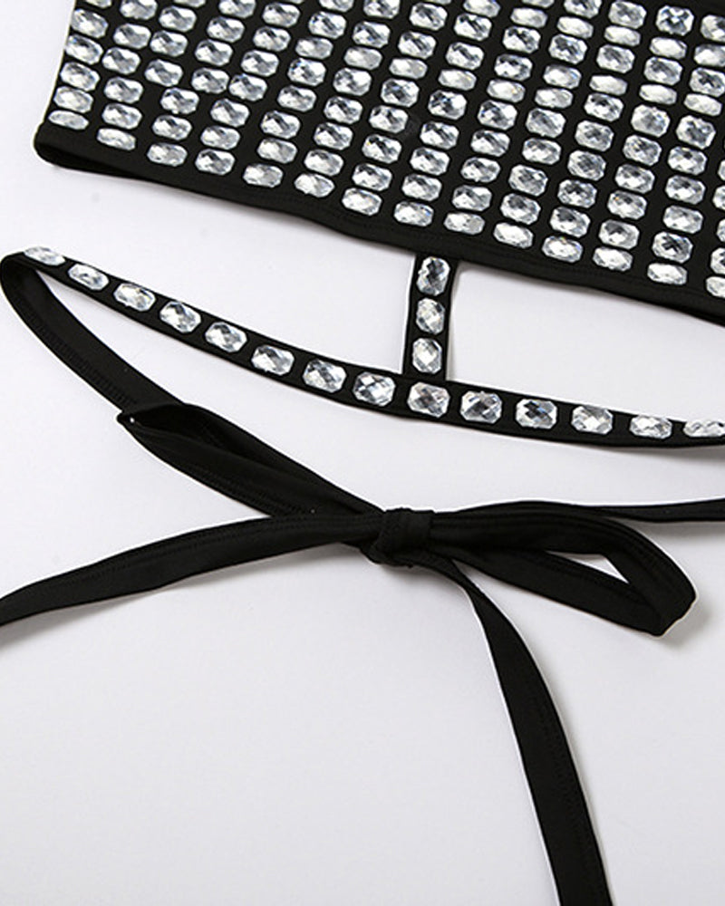Sexy Halter Neck Backless Elastic Slim Fit Diamond Vest