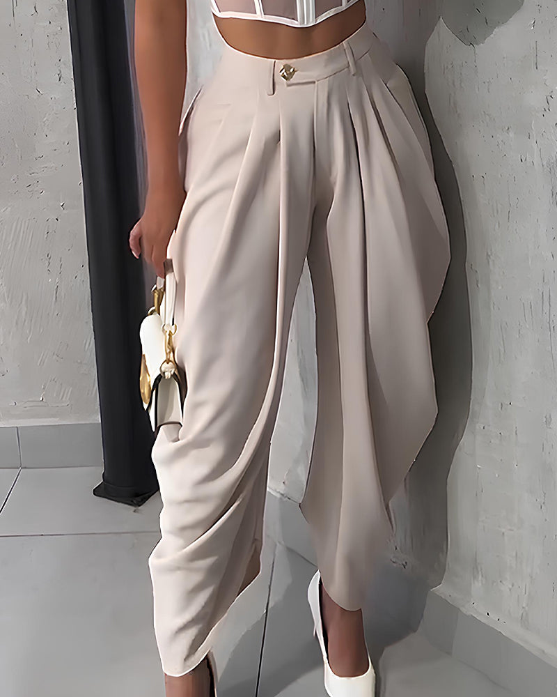Casual High Waist Loose Ruched Irregular Pants