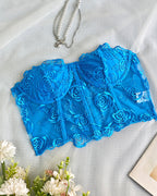 Sexy Flower Lace Mesh Herringbone Tube Top