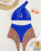 Women's Solid Fringe Hem Bikini Swimsuit