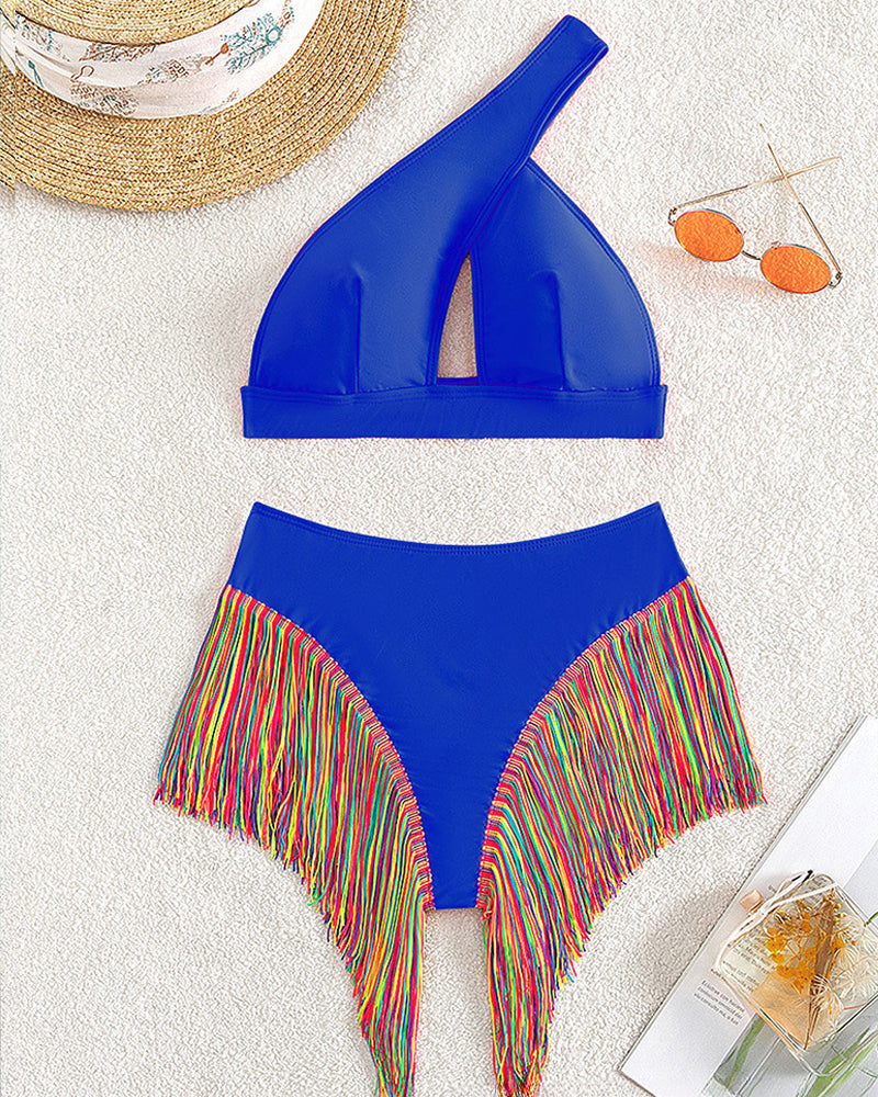 Women's Solid Fringe Hem Bikini Swimsuit