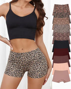 Women's Leopard Print/Solid Seamless Comfortable Breathable Boxer Briefs