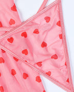 Sexy Lace See-Through Heart Print Camisole Nightdress and Thong Set