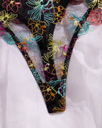 Colorful Flower Embroidery Sexy Lace Underwire Gathered Mesh Bodysuit