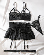 Sexy Lace Skirt Splicing Pajamas Three-Piece Set