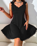 Sexy V-Back Butterfly Design High-Slit Lace Nightdress