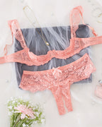 Sexy Lace Mesh Open Crotch Hollow Bra Underwear Set