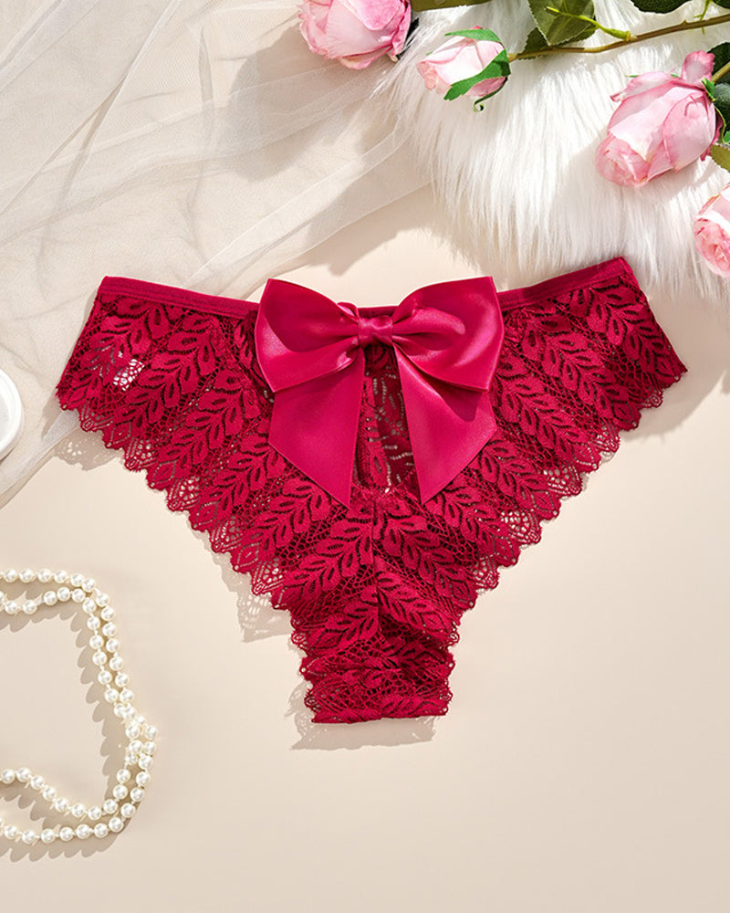 Sexy Bow Lace Breathable Hollow Comfortable Panties