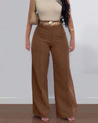 Casual High Waist Solid Color Pocket Wide Leg Pants