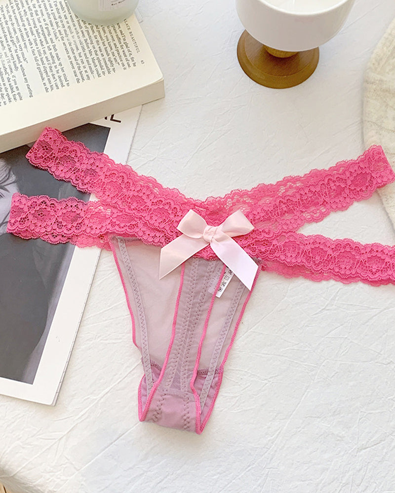 Sexy Colorblock Lace Low-Rise See-Through Mesh Thong